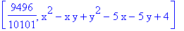 [9496/10101, x^2-x*y+y^2-5*x-5*y+4]